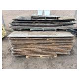 Industrial Steel pallet racking cross beams/uprights, disassembled. Plywood sheets for shelves.
