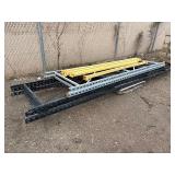 Industrial Steel pallet racking cross beams/uprights, disassembled. Plywood sheets for shelves.