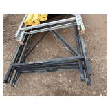 Industrial Steel pallet racking cross beams/uprights, disassembled. Plywood sheets for shelves.