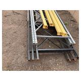 Industrial Steel pallet racking cross beams/uprights, disassembled. Plywood sheets for shelves.