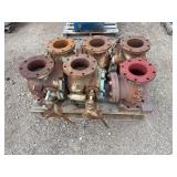 Pallet of 6" Flange Plug Valves. The shaft has a lever arm.