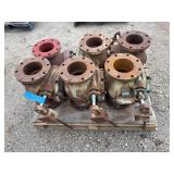 Pallet of 6" Flange Plug Valves. The shaft has a lever arm.