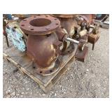 Pallet of 6" Flange Plug Valves. The shaft has a lever arm.