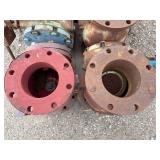 Pallet of 6" Flange Plug Valves. The shaft has a lever arm.