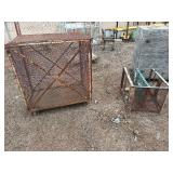 Steel mesh security cage on casters for easy mobility and forklift attachment rack