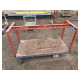 (2) Industrial flatbed carts/dollies with wood plank deck and caster wheels. Includes central lifting eye