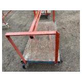 (2) Industrial flatbed carts/dollies with wood plank deck and caster wheels. Includes central lifting eye