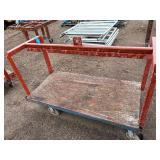 (2) Industrial flatbed carts/dollies with wood plank deck and caster wheels. Includes central lifting eye