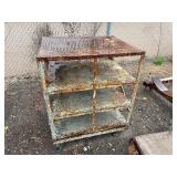 Custom-built rolling cart w/slotted channel uprights, three-tier cart, Steel rolling pipe/tank cradle