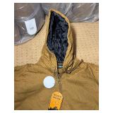 5 shelves of apparel: jackets, hoodies, sweatshirts