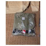 5 shelves of apparel: jackets, hoodies, sweatshirts