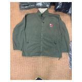 5 shelves of apparel: jackets, hoodies, sweatshirts