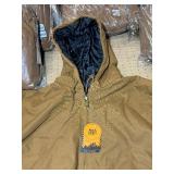 5 shelves of apparel: jackets, hoodies, sweatshirts