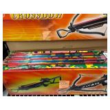 Crossbow and everything  on that shelf plus All Blow darts on floor