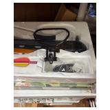 Crossbow and everything  on that shelf plus All Blow darts on floor