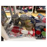 Shirts, sweatshirts, shot glasses, blankets, wallets, winter hats, incense, decals, flash lights, bracelets