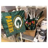 Football tchotchkes: flags, cups, blankets, key chains