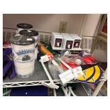 Football tchotchkes: flags, cups, blankets, key chains