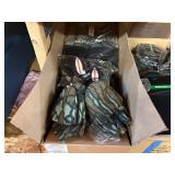 3 shelves of camo/orange hunting gear. Jackets, sweatshirts, hats, foam footballs