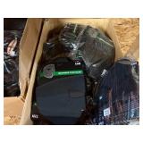 3 shelves of camo/orange hunting gear. Jackets, sweatshirts, hats, foam footballs