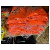 3 shelves of camo/orange hunting gear. Jackets, sweatshirts, hats, foam footballs