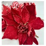 Christmas Decor Lot & String Lights, Red & White Ornaments & Poinsettia