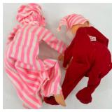 Candlestick Lamps & Vintage Plush Dolls Set of 2