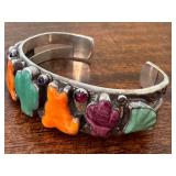 Sterling Silver Cuff Bracelet with Colorful Gemstone Inlays
