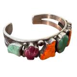 Sterling Silver Cuff Bracelet with Colorful Gemstone Inlays