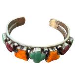 Sterling Silver Cuff Bracelet with Colorful Gemstone Inlays