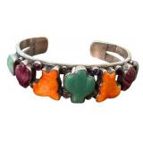 Sterling Silver Cuff Bracelet with Colorful Gemstone Inlays