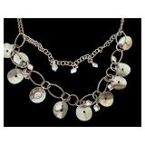 Chan Luu 16 Inch Sterling Silver Disc Necklace with Crystals