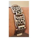 Sterling Silver 925 Abstract Pattern Link Bracelet 7 Inch