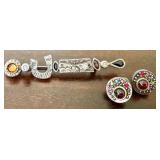 UL - Patricia Locke Brooch and Earrings Set with Multicolor Stones