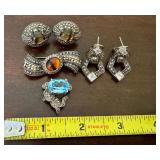 UP - Collection of Sterling Silver and Marcasite Jewelry Brooches and Earrings