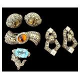 UP - Collection of Sterling Silver and Marcasite Jewelry Brooches and Earrings