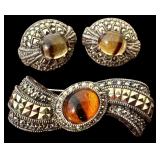 UP - Collection of Sterling Silver and Marcasite Jewelry Brooches and Earrings