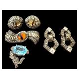 UP - Collection of Sterling Silver and Marcasite Jewelry Brooches and Earrings