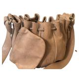 UL - Donald J Pliner Taupe Suede Drawstring Shoulder Bag