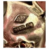 UL - Marcasite and Sterling Silver Floral Brooch with Red Stones