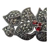 UL - Marcasite and Sterling Silver Floral Brooch with Red Stones
