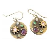 UL - Patricia Locke Signed Mixed Stone Brass Drop Earrings