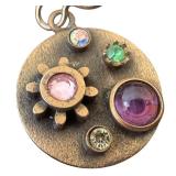 UL - Patricia Locke Signed Mixed Stone Brass Drop Earrings