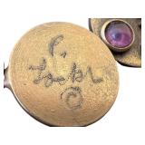 UL - Patricia Locke Signed Mixed Stone Brass Drop Earrings