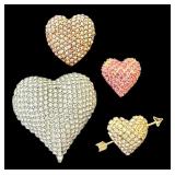 UL - Set of 4 Rhinestone Heart Brooches Pins