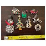 UL - Set of 8 Holiday Brooch Pins Including Sterling Silver and Rhinestone Designs
