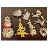 UL - Set of 8 Holiday Brooch Pins Including Sterling Silver and Rhinestone Designs