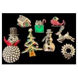 UL - Set of 8 Holiday Brooch Pins Including Sterling Silver and Rhinestone Designs