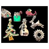 UL - Set of 8 Holiday Brooch Pins Including Sterling Silver and Rhinestone Designs