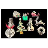 UL - Set of 8 Holiday Brooch Pins Including Sterling Silver and Rhinestone Designs